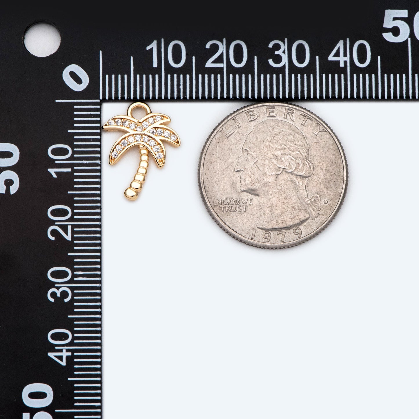 4pcs CZ pave Gold Tree Charms 16x12mm, 18K Gold plated Brass Coconut Palm Pendants (GB-2374-C)