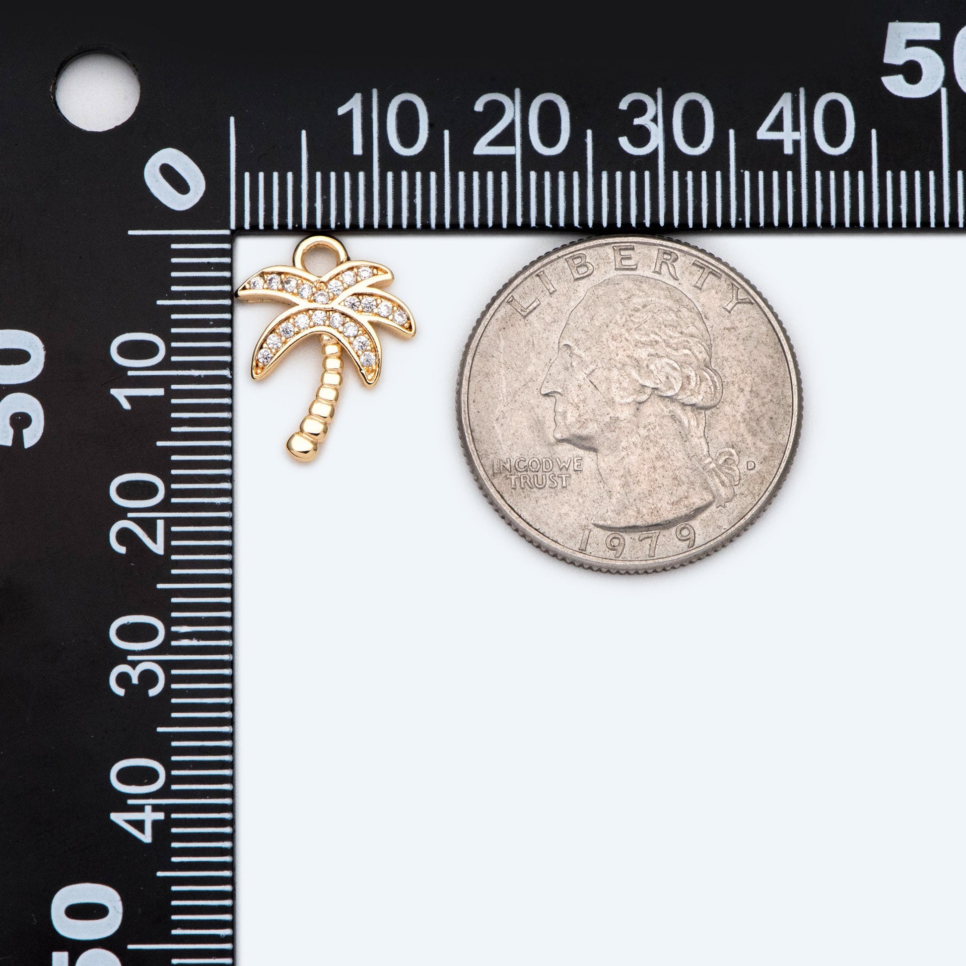 4pcs CZ pave Gold Tree Charms 16x12mm, 18K Gold plated Brass Coconut Palm Pendants (GB-2374-C)