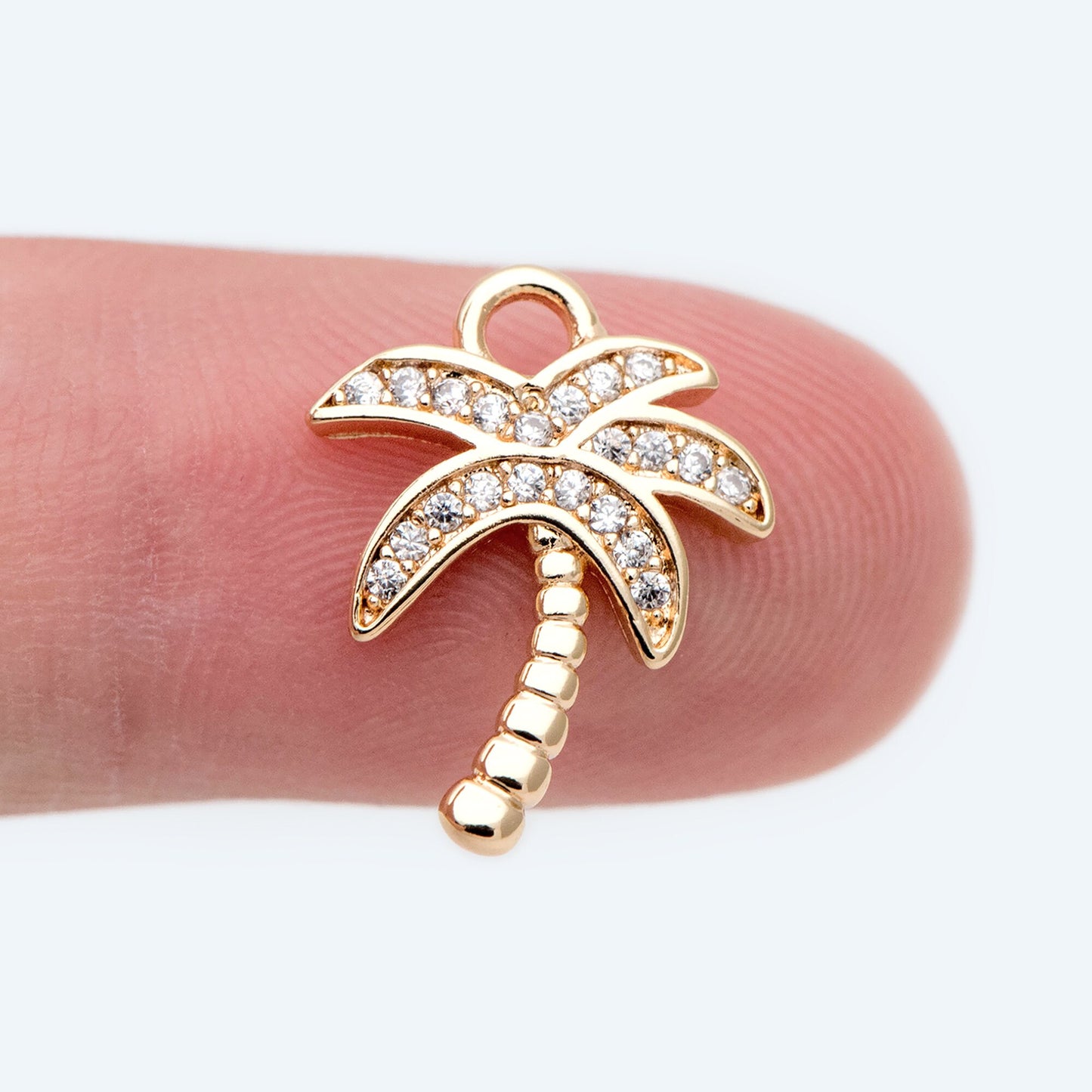 4pcs CZ pave Gold Tree Charms 16x12mm, 18K Gold plated Brass Coconut Palm Pendants (GB-2374-C)
