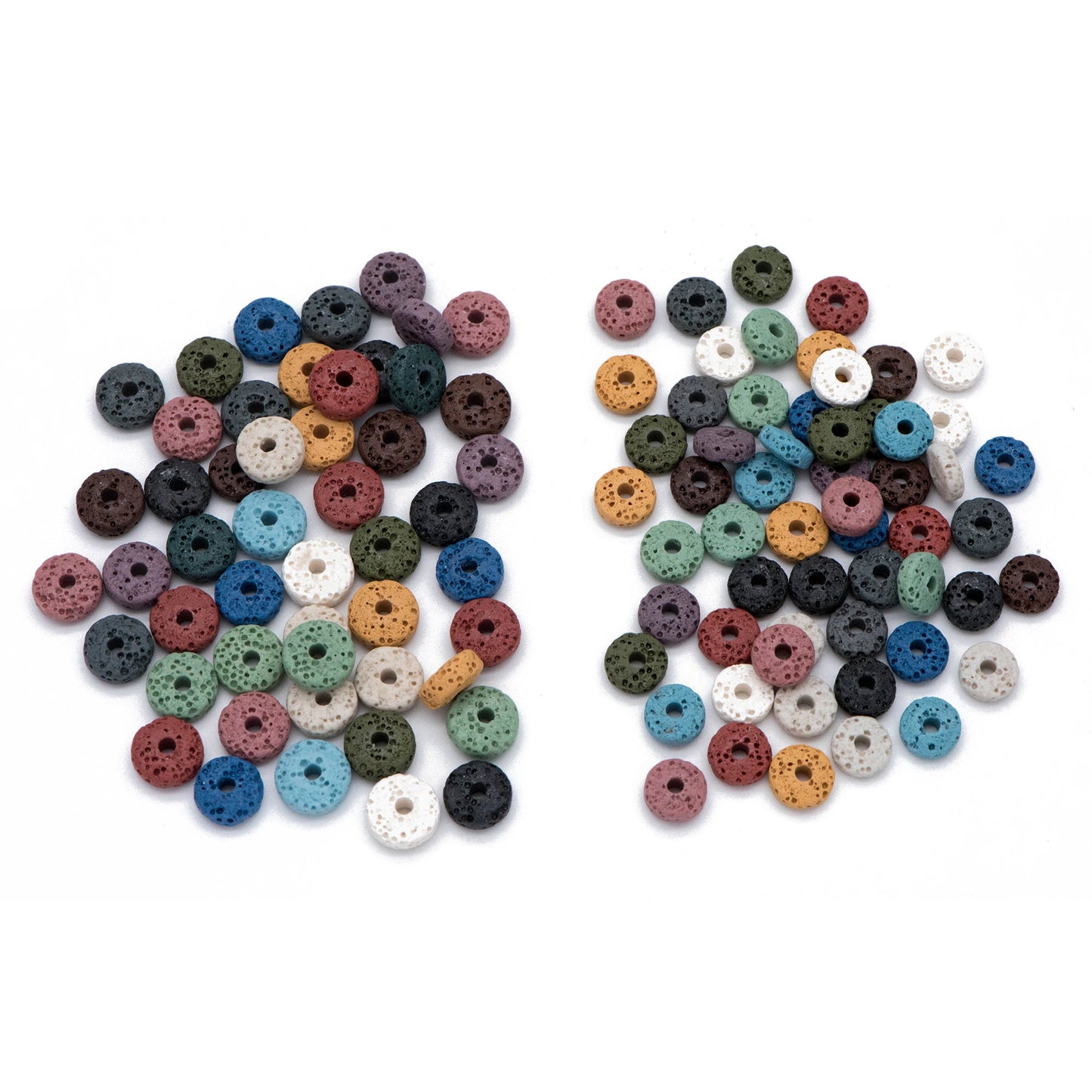 Volcanic Stone Rondelle Beads 8/ 10mm, Natural Lava Coin Beads Wholesale, Rainbow Mix Color (#V6098)