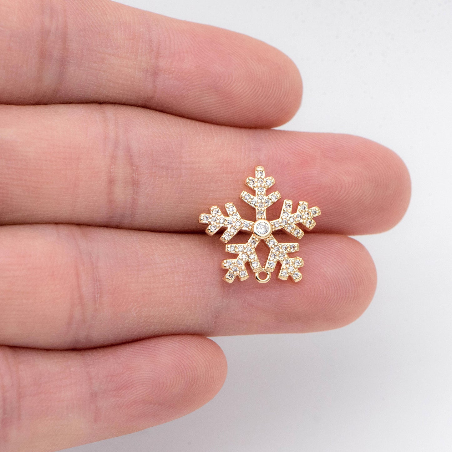 4pcs CZ Pave Gold Snowflake Ear Posts 15mm, Earring Findings, Jewelry Making, Diy Material, Jewelry Supplies (GB-1737)