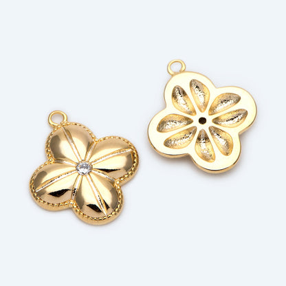 4pcs Gold CZ Flower Charms 15mm, 18K Real Gold plated Brass, Floral Earring Pendants (GB-978-A)