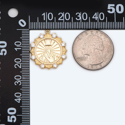 4pcs CZ Pave Gold Sun Disc Charms, 18K Gold plated Brass, Round Disk Sun Pendants (GB-1232-M)