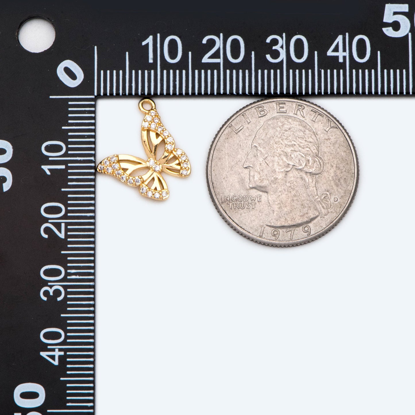 4pcs Gold plated Brass Hollow Butterfly Charms, CZ pave Butterfly Filigree Pendants (GB-3561-O)