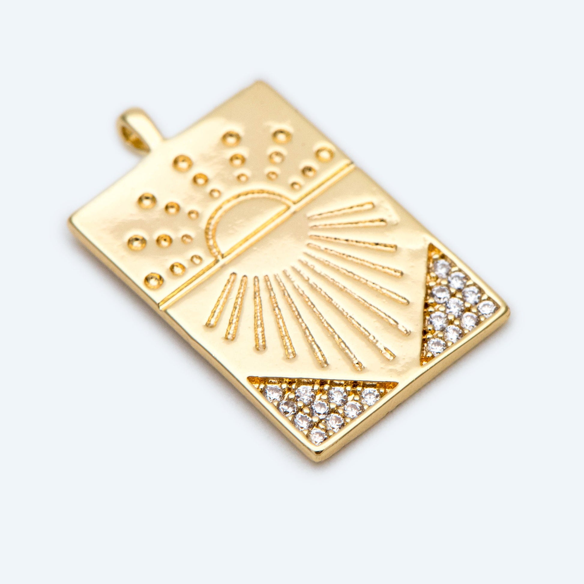 4pcs CZ Pave Sun Rectangle Charm Pendant, Jewelry Findings, Jewelry Making, Diy Material, Jewelry Supplies (GB-1311-F)