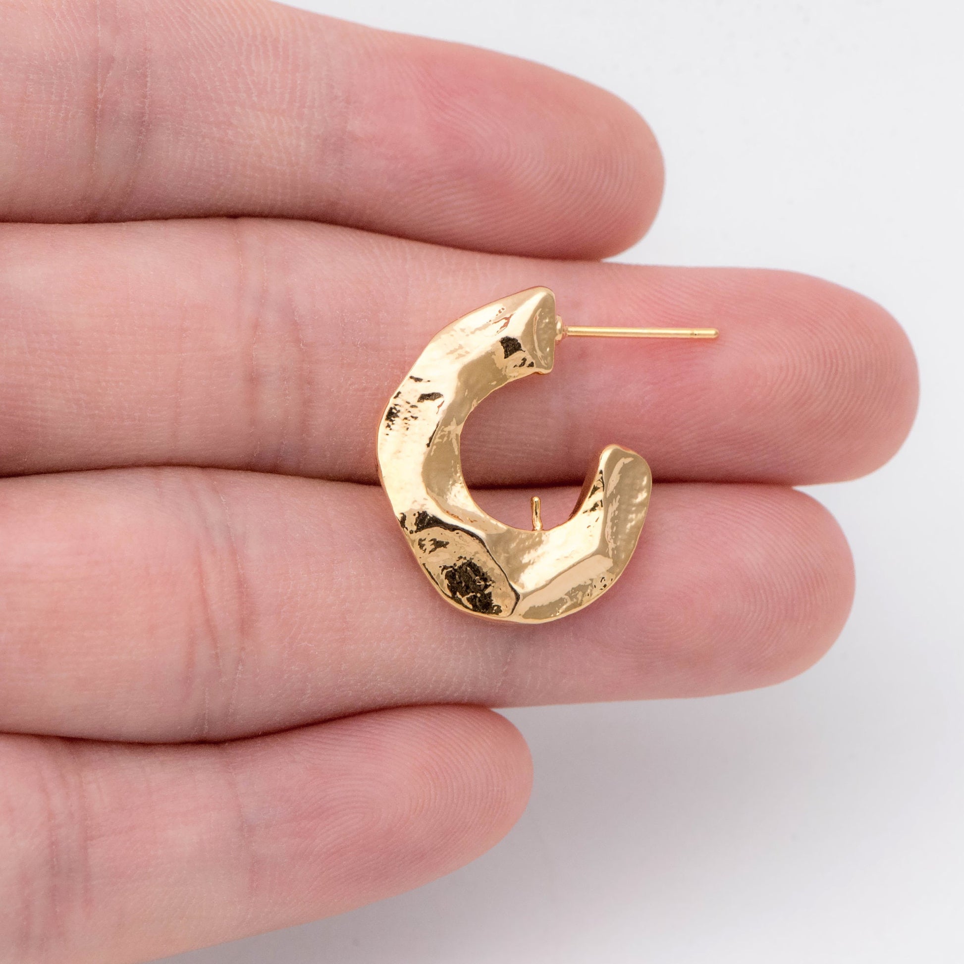 10pcs Gold Hammered Earring Posts 30mm, Geometric Round Stud Earring, Hammered Ear Findings (GB-2062)