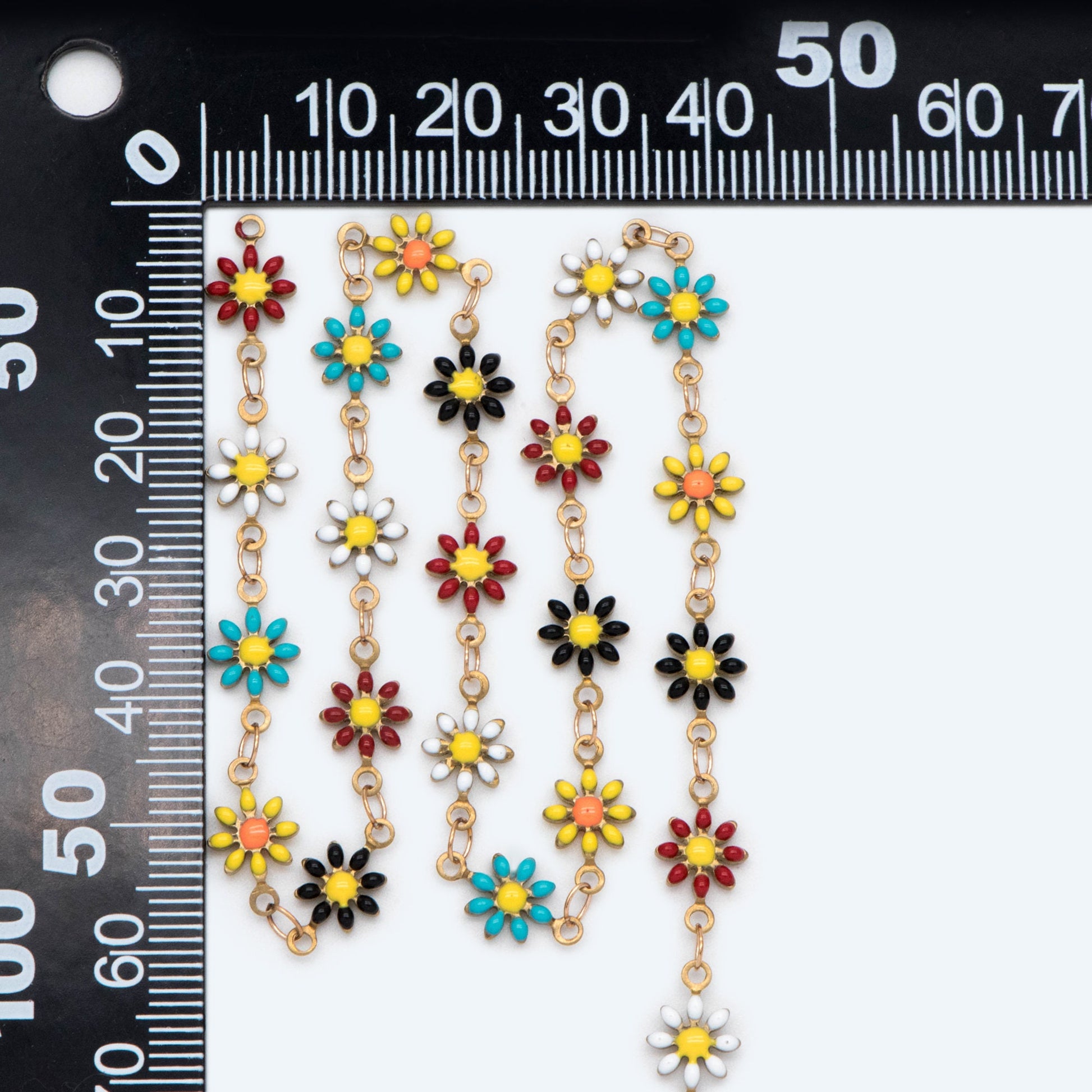 Enamel Flower Chain, Daisy Chain, Unplated Raw Brass Designer Chain 6mm, Floral Link Chain Findings, MIX Color (#LK-461-4)/ 1 Meter=3.3ft