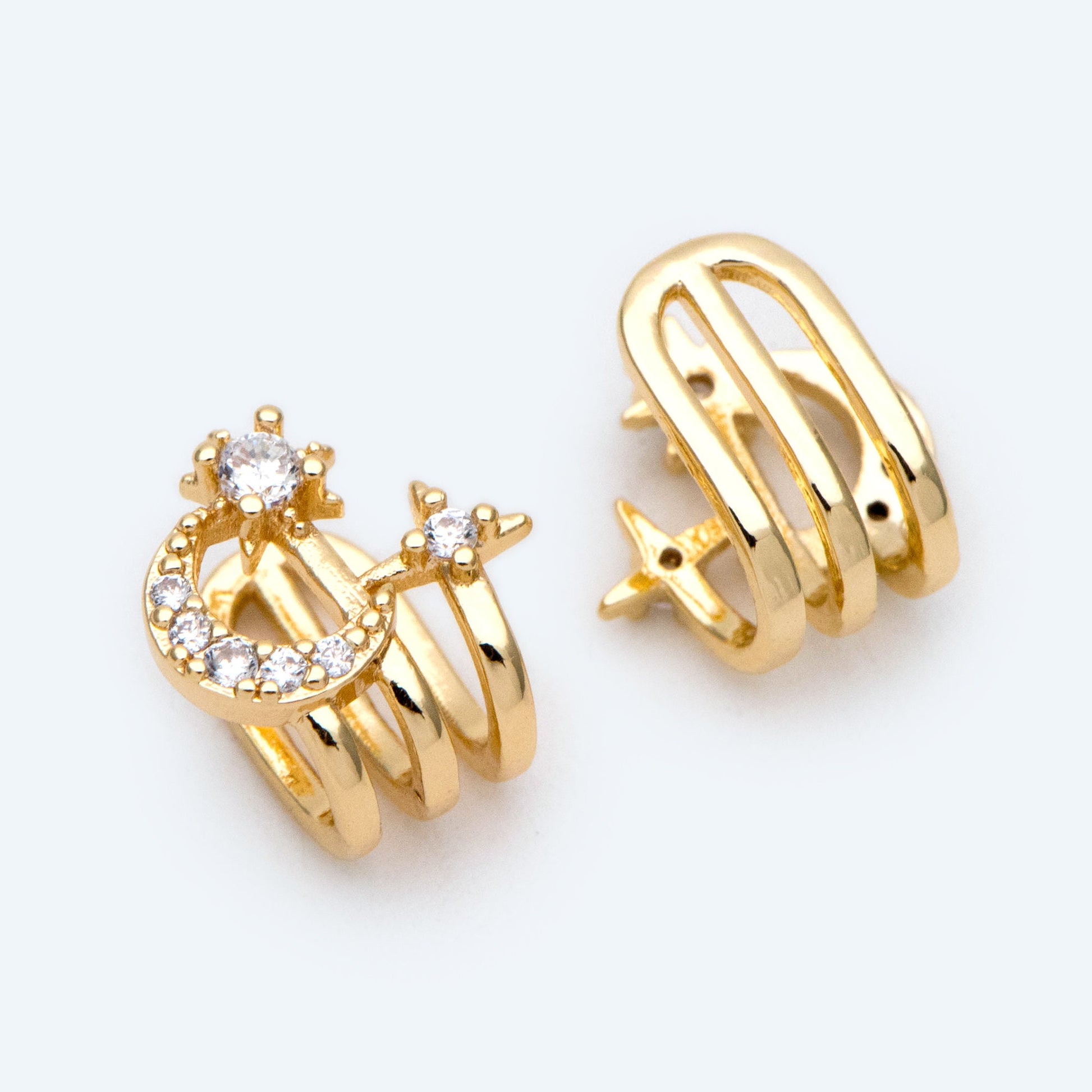 4pcs CZ Pave Moon and Star Ear Cuff, Cartilage, Dainty Earcuff Earring (GB-1335-A)