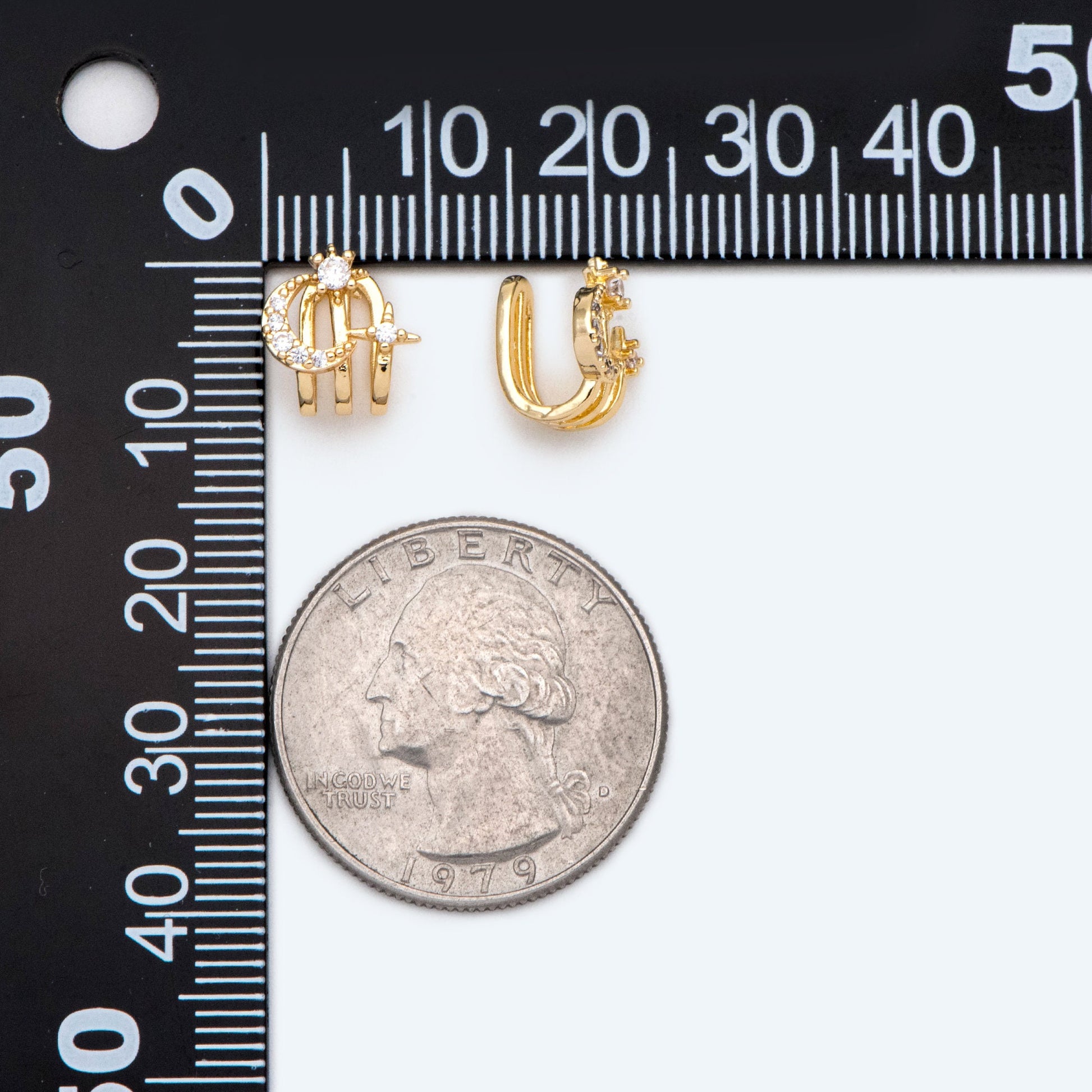 4pcs CZ Pave Moon and Star Ear Cuff, Cartilage, Dainty Earcuff Earring (GB-1335-A)
