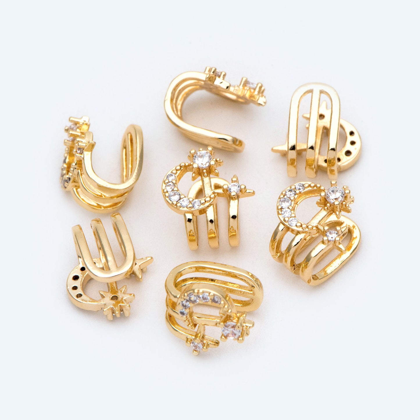 10pcs CZ Pave Moon and Star Ear Cuff, Cartilage, Dainty Earcuff Earring (GB-2072)