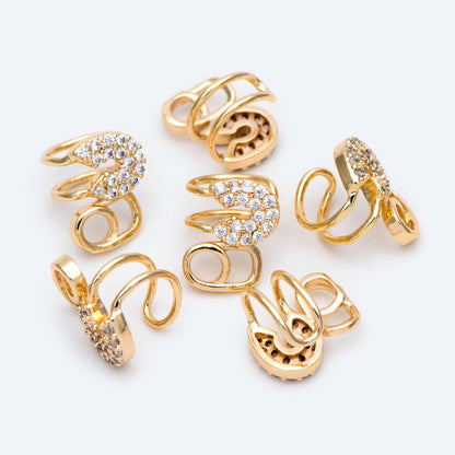 10pcs CZ Pave Safety Pin Ear Cuff, Cartilage, Dainty Earcuff Earring (GB-2073)