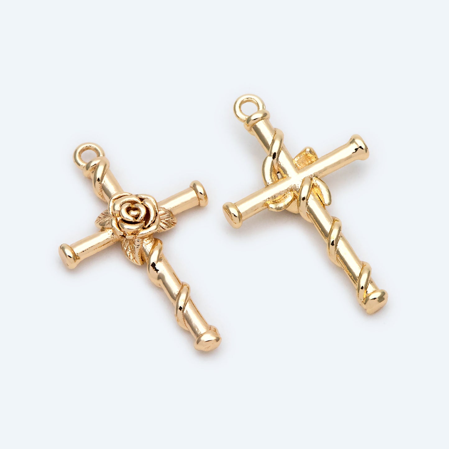 4pcs Gold Rose Cross Charm 26x16mm, Earring Findings, Jewelry Making, Diy Material, Jewelry Supplies (GB-2731-J)