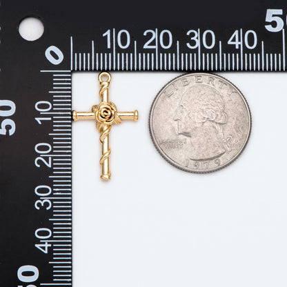 4pcs Gold Rose Cross Charm 26x16mm, Earring Findings, Jewelry Making, Diy Material, Jewelry Supplies (GB-2731-J)