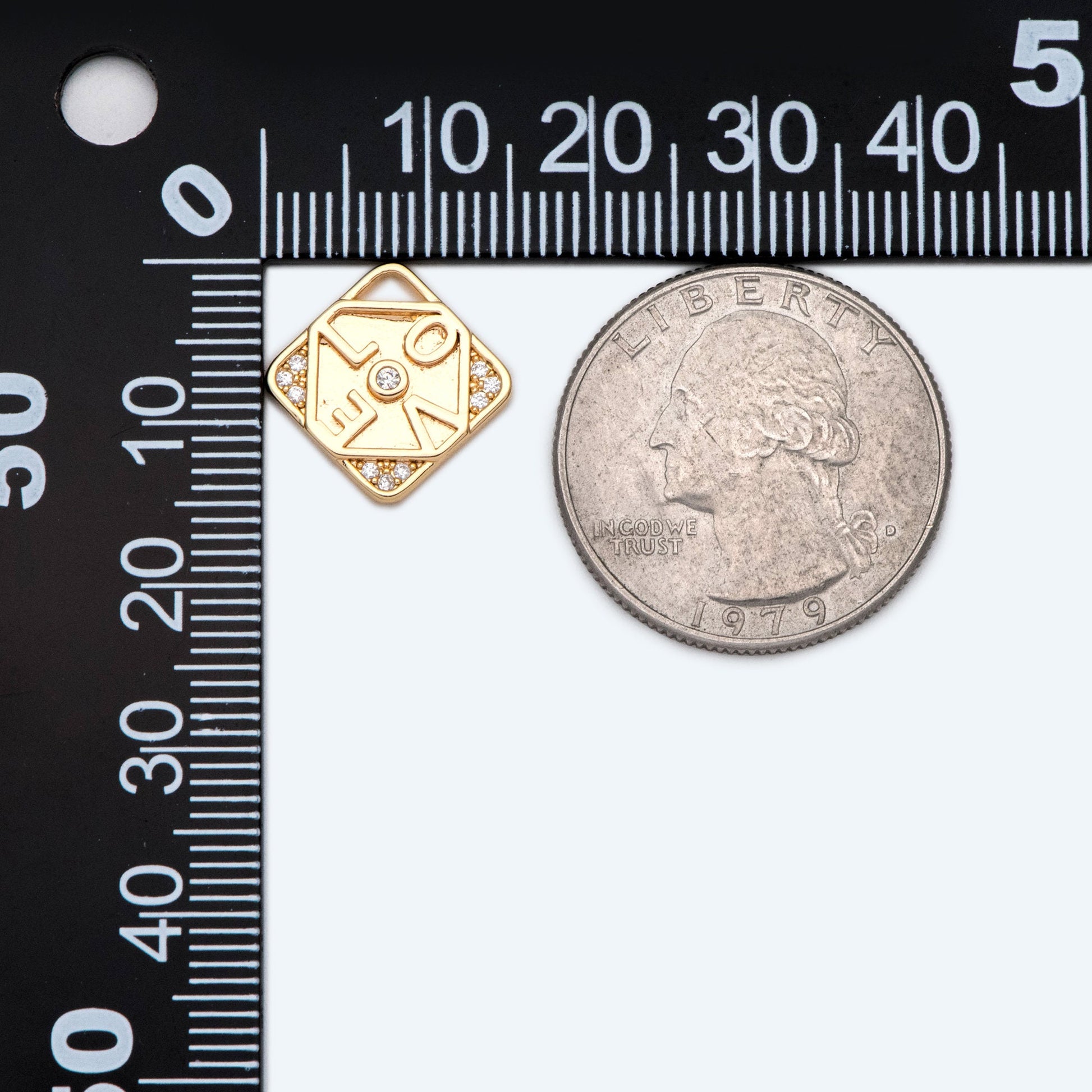 4pcs Gold Square Charms, CZ pave "LOVE" Pendants, Cubic Zirconia Geometric Pendants (GB-2078)