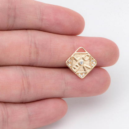 4pcs Gold Square Charms, CZ pave "LOVE" Pendants, Cubic Zirconia Geometric Pendants (GB-2078)