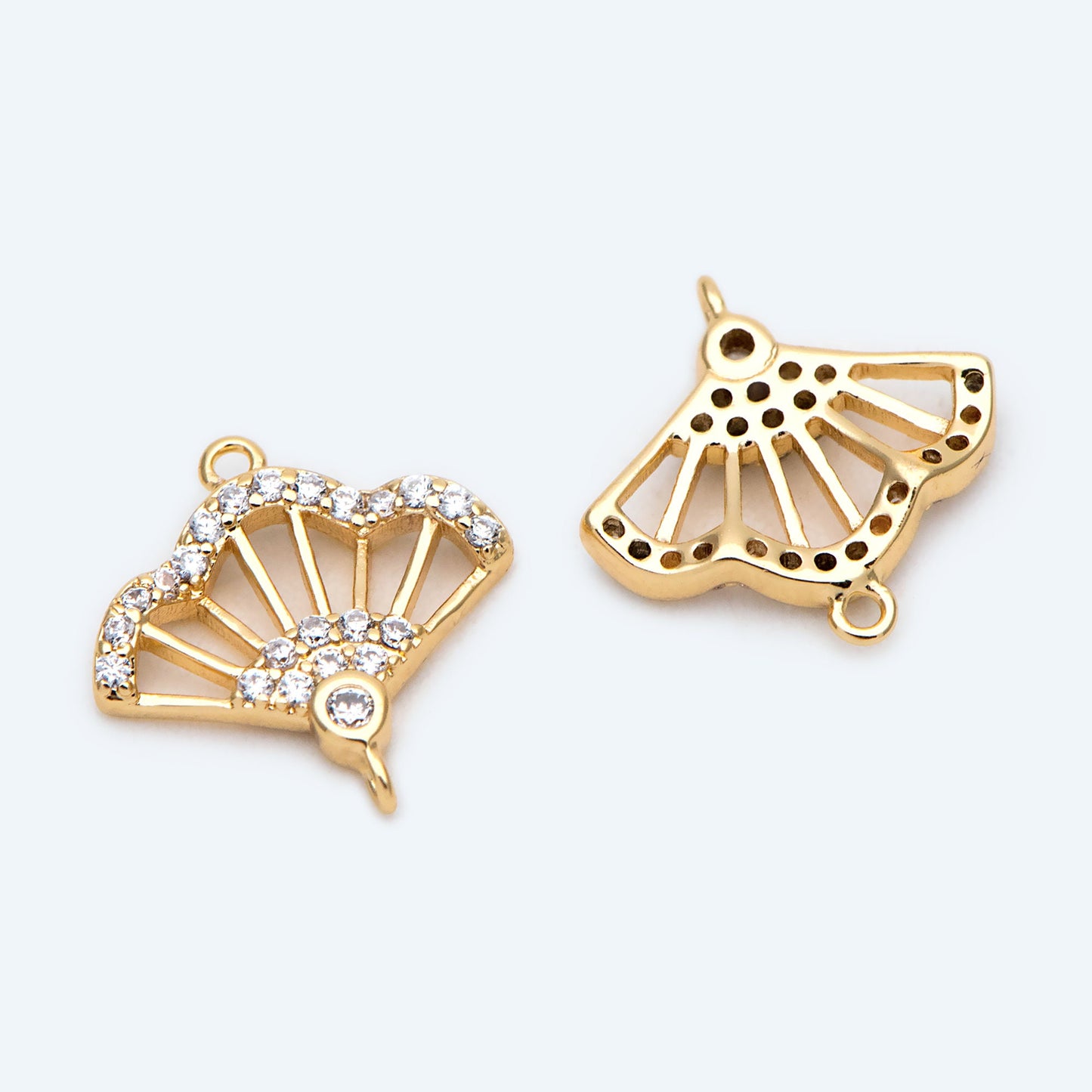 4pcs CZ Pave Gold Fan Shaped Connectors 11mm, Earring Findings, Jewelry Making, Diy Material, Jewelry Supplies (GB-2005)