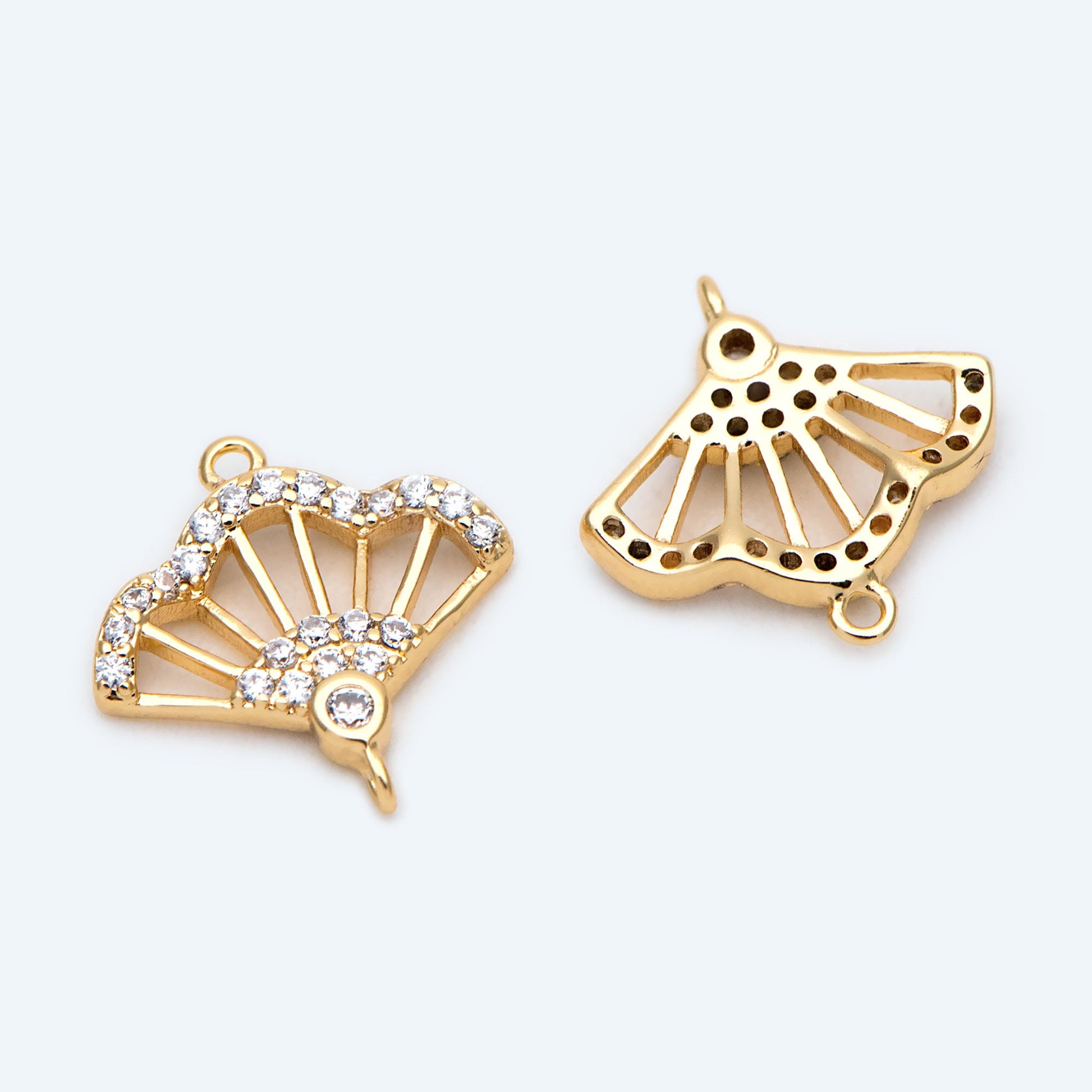 4pcs CZ Pave Gold Fan Shaped Connectors 11mm, Earring Findings, Jewelry Making, Diy Material, Jewelry Supplies (GB-2005)