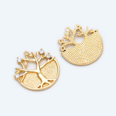 10pcs CZ pave Gold Life Tree Charm, Earring Findings, Jewelry Making, Diy Material, Jewelry Supplies (GB-2007)