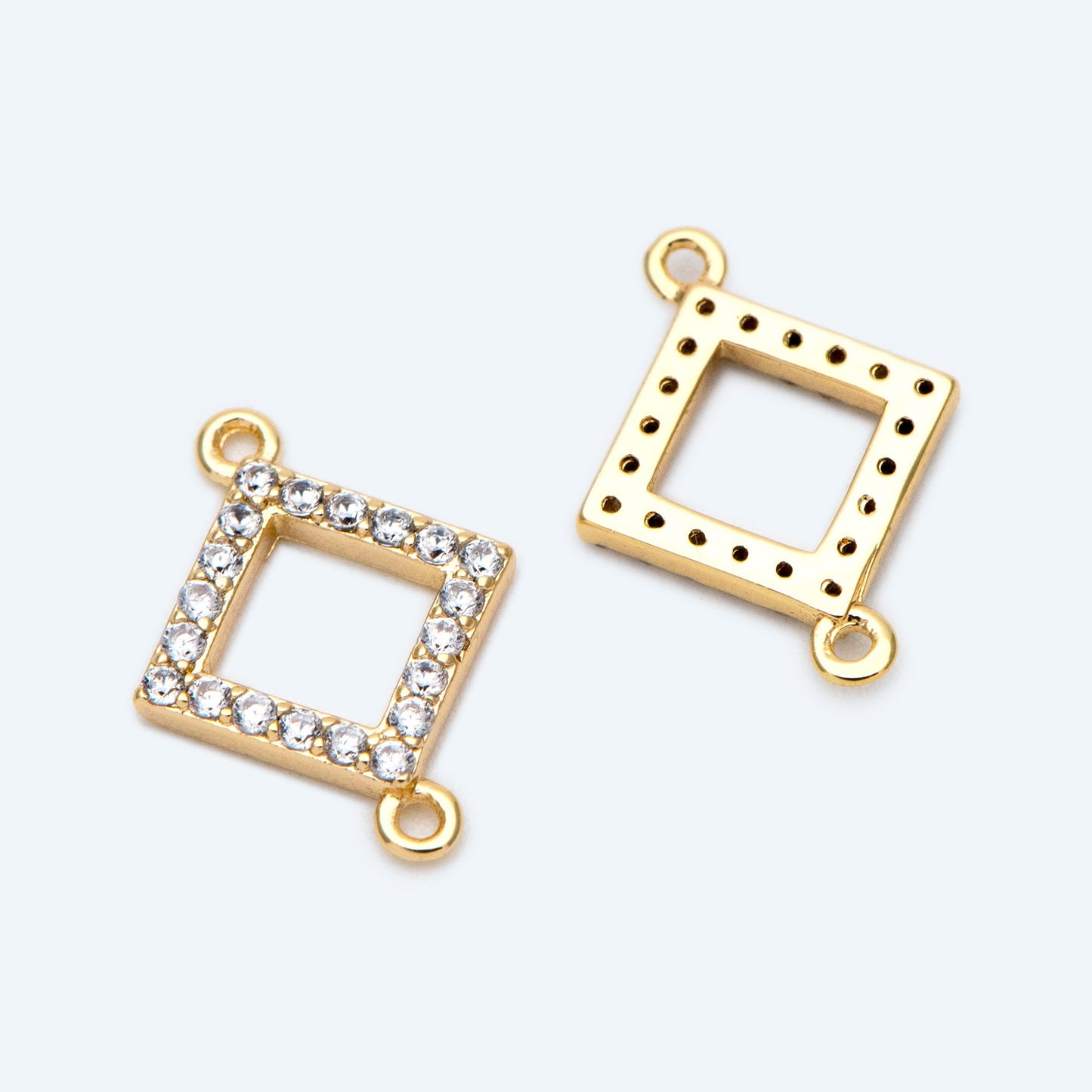 4pcs Micro Pave Gold Rhombus Connector 15x11mm, CZ Pave Geometric Pendants, Real Gold plated Brass Square Charms (GB-376-D)