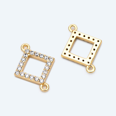 4pcs Micro Pave Gold Rhombus Connector 15x11mm, CZ Pave Geometric Pendants, Real Gold plated Brass Square Charms (GB-376-D)