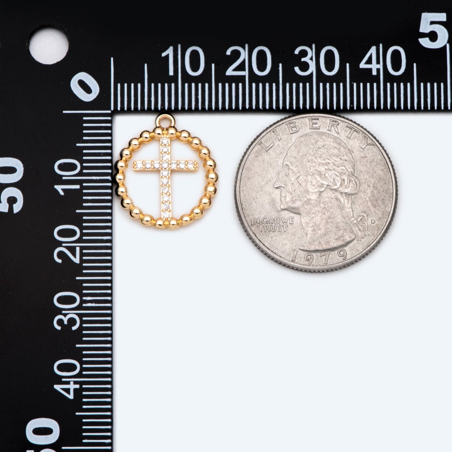 10pcs Gold plated Brass Cross Charm, CZ pave Cross Pendants 16mm (GB-2084)