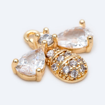 10pcs CZ Pave Bee Charm 13x14mm, 18K Gold Plated Brass, Bee Pendants (GB-3093-C)