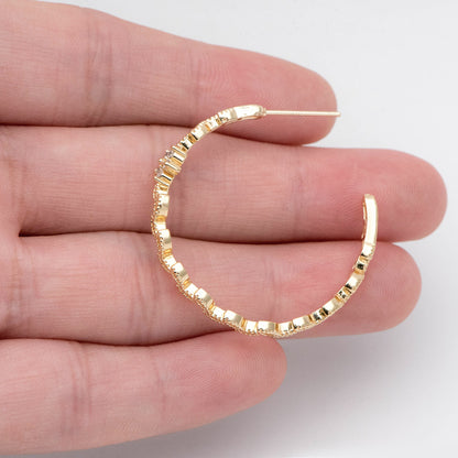 4pcs CZ Pave Dainty Gold Leaf Flower Hoop Earrings, Gold Hoop Earring, 34mm Circle Leaf Earring (GB-2003)