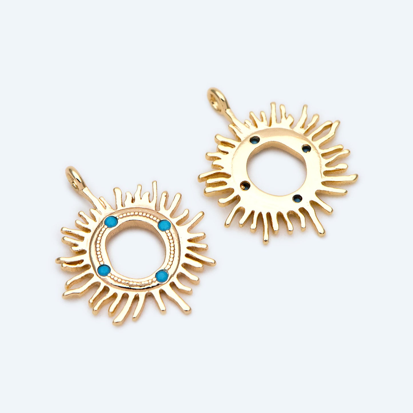 10pcs Gold Plated CZ Pave Sun Charm, Turquoise blue Zircon Charms, CZ Sun Charm (GB-1658-J)