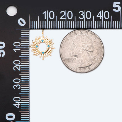 10pcs Gold Plated CZ Pave Sun Charm, Turquoise blue Zircon Charms, CZ Sun Charm (GB-1658-J)