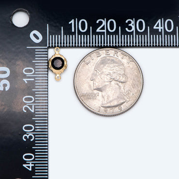 10pcs Gold Coin Connectors 7x12mm, Real Gold plated Brass, Black Glass Crystal Charm Pendants (GB-2039)