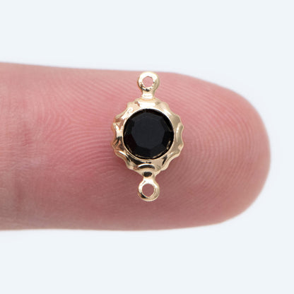 10pcs Gold Coin Connectors 7x12mm, Real Gold plated Brass, Black Glass Crystal Charm Pendants (GB-2039)