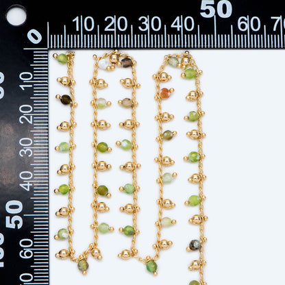 Gold Beaded Chain, Green Gemstone Chains, Curb Chain with 3.5mm Round Beads, DIY Necklace Bracelet Chain Supplies (#LK-456)/ 1 Meter=3.3ft