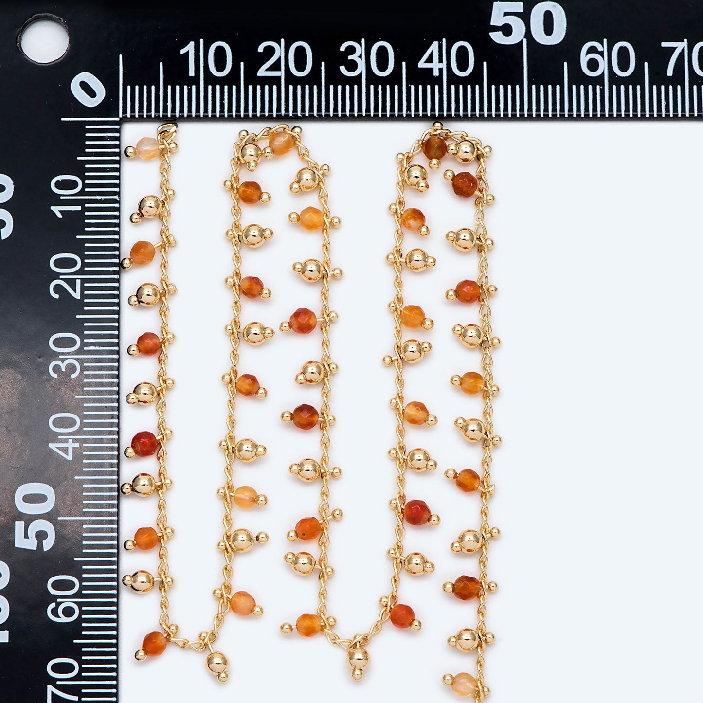 Gold Beaded Chain, Orange Agate Chains, Curb Chain with 3.5mm Round Beads, DIY Necklace Bracelet Chain Supplies (#LK-457)/ 1 Meter=3.3ft
