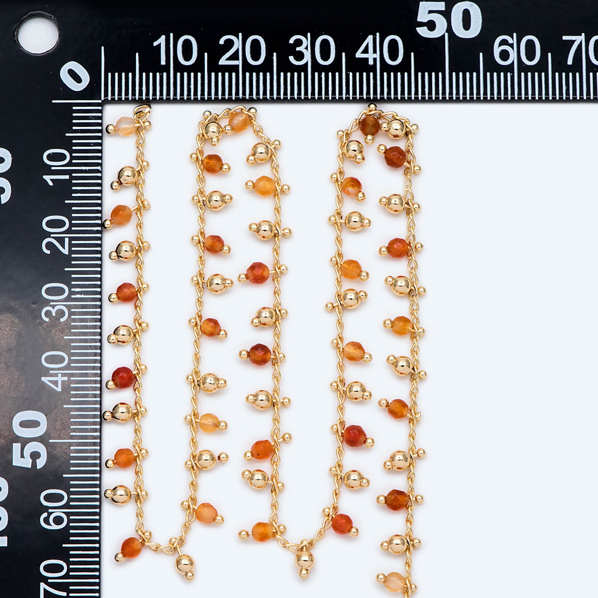 Gold Beaded Chain, Orange Agate Chains, Curb Chain with 3.5mm Round Beads, DIY Necklace Bracelet Chain Supplies (#LK-457)/ 1 Meter=3.3ft