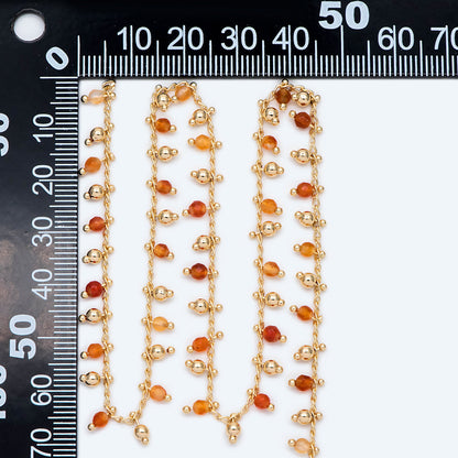 Gold Beaded Chain, Orange Agate Chains, Curb Chain with 3.5mm Round Beads, DIY Necklace Bracelet Chain Supplies (#LK-457)/ 1 Meter=3.3ft