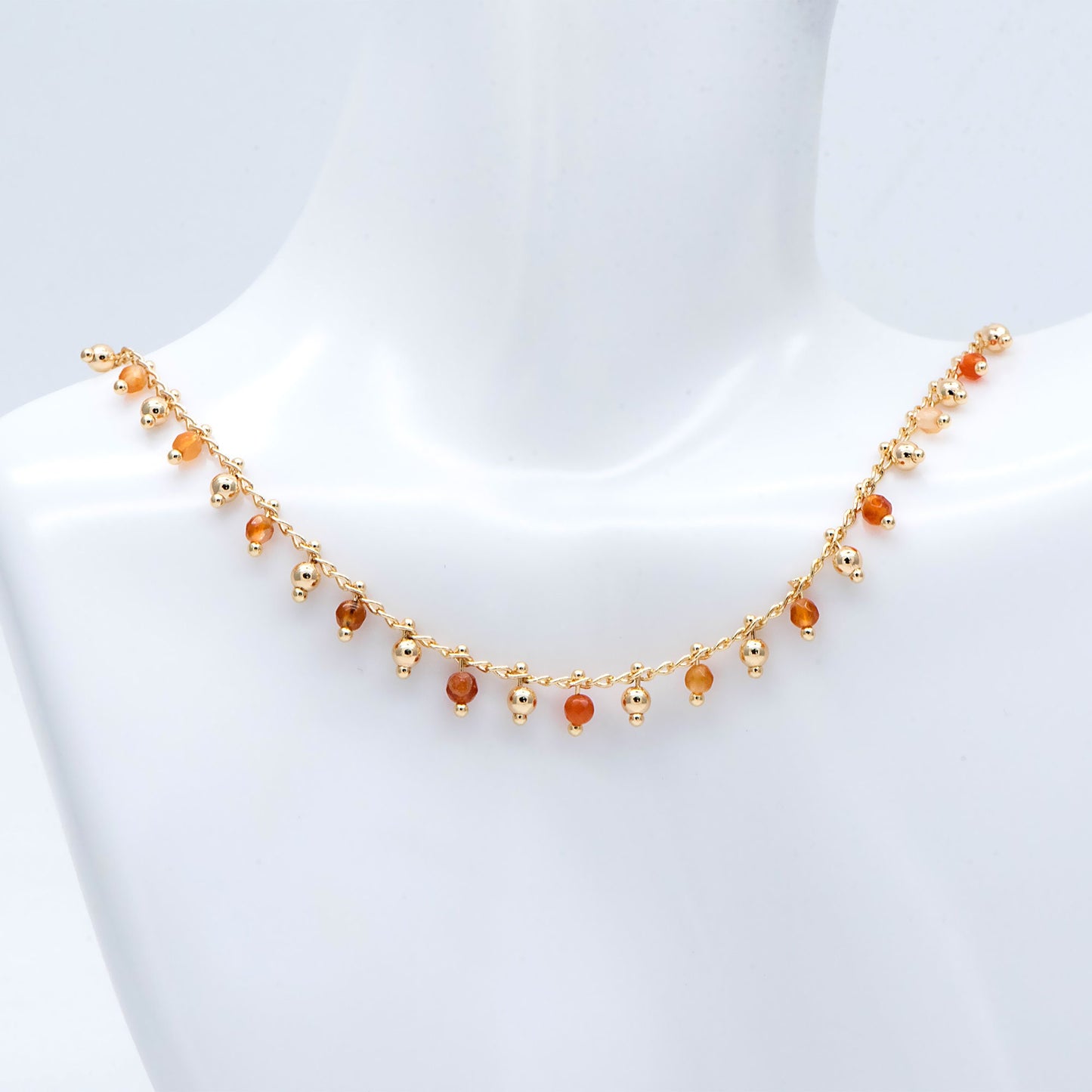 Gold Beaded Chain, Orange Agate Chains, Curb Chain with 3.5mm Round Beads, DIY Necklace Bracelet Chain Supplies (#LK-457)/ 1 Meter=3.3ft