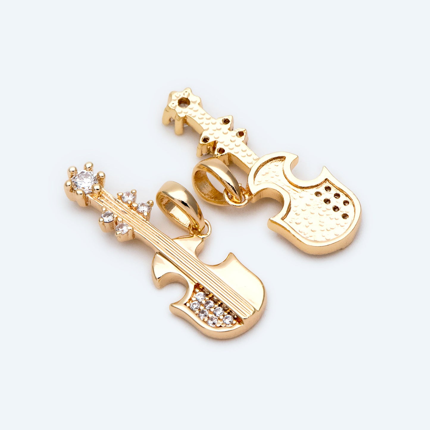 4pcs CZ Pave Bass Charms, 18K Gold plated Brass, Musical Instrument Pendants (GB-2079)