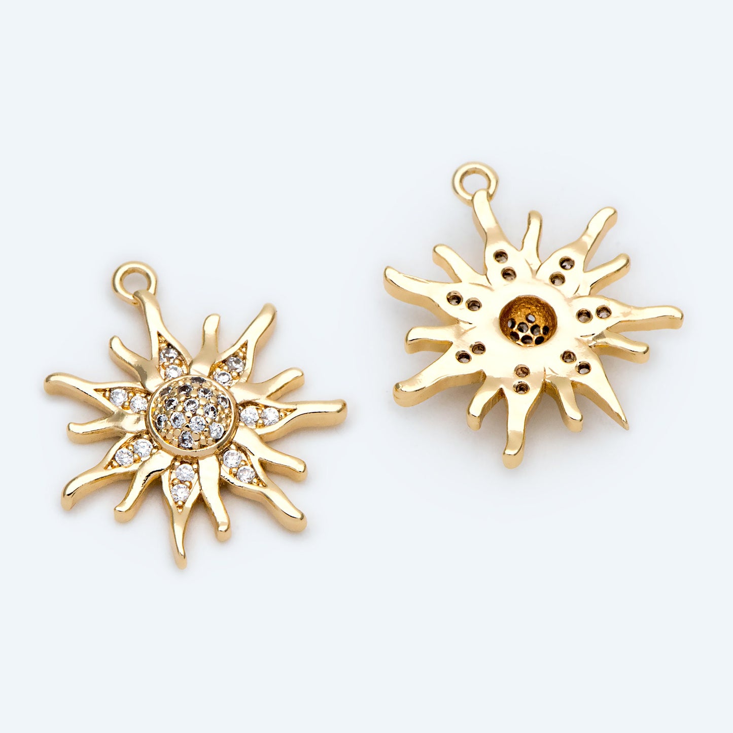 4pcs CZ Pave Gold Sun Charms, 18K Gold plated Brass, Sun Pendants (GB-2259-A)