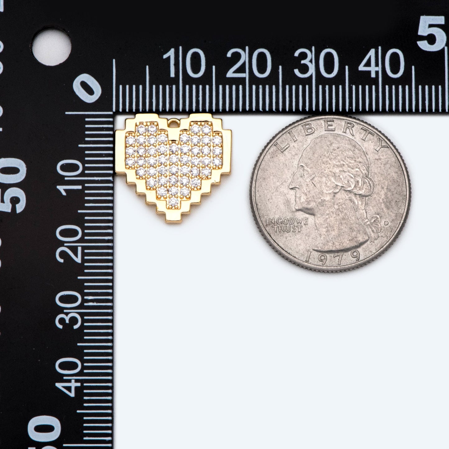 4pcs CZ pave Gold Heart Charms 17x18mm, Gold Plated Brass Heart Pendants (GB-1964-D)