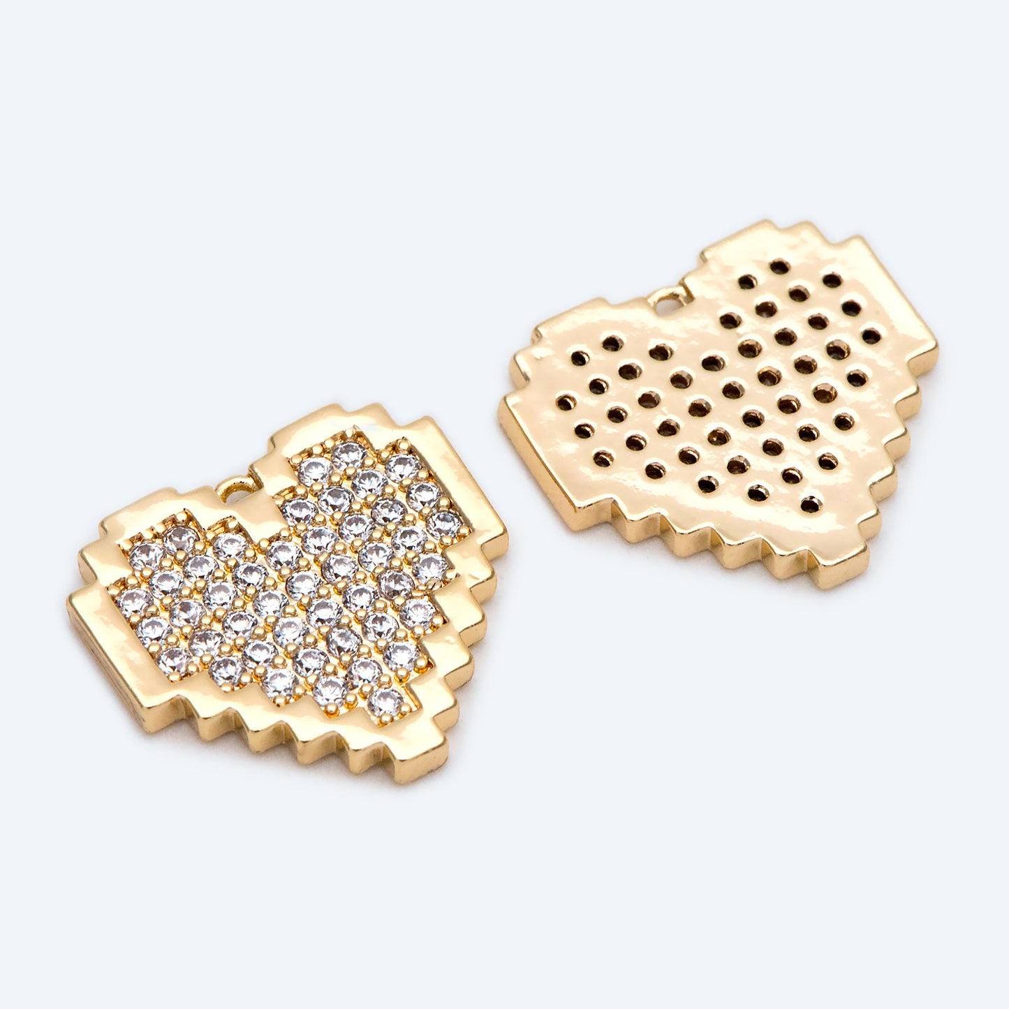 4pcs CZ pave Gold Heart Charms 17x18mm, Gold Plated Brass Heart Pendants (GB-1964-D)