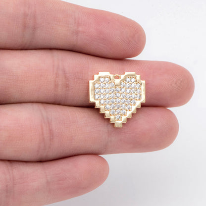 4pcs CZ pave Gold Heart Charms 17x18mm, Gold Plated Brass Heart Pendants (GB-1964-D)