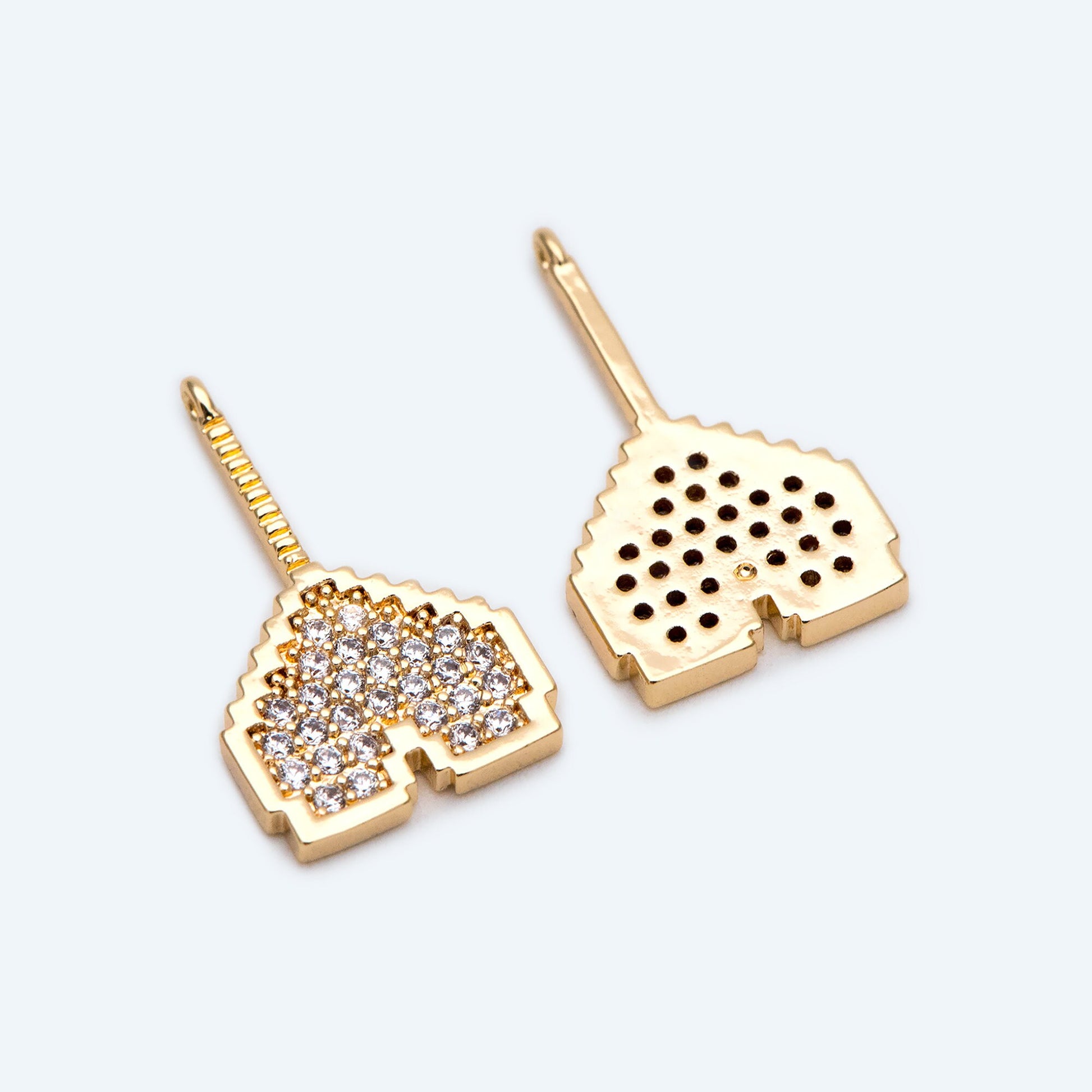 4pcs CZ pave Gold Heart Charms 21x13mm, Gold Plated Brass Heart Pendants (GB-4409-A)