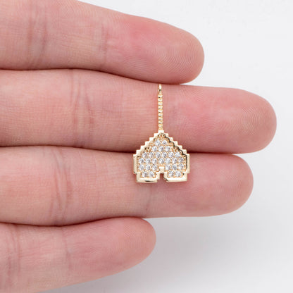 4pcs CZ pave Gold Heart Charms 21x13mm, Gold Plated Brass Heart Pendants (GB-4409-A)