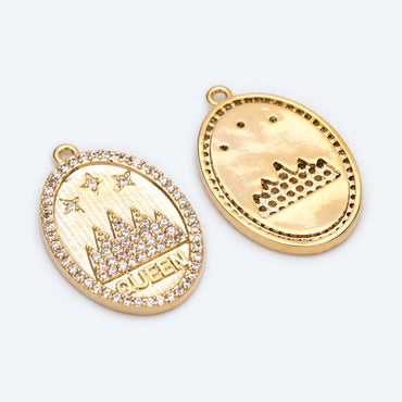 4pcs CZ Pave Gold Oval Queen Charms, Mountain and Stars Pendants (GB-1872-D)