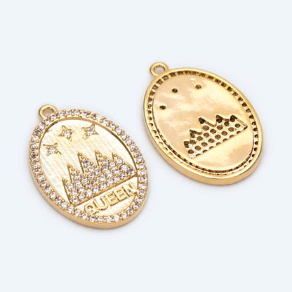 4pcs CZ Pave Gold Oval Queen Charms, Mountain and Stars Pendants (GB-1872-D)