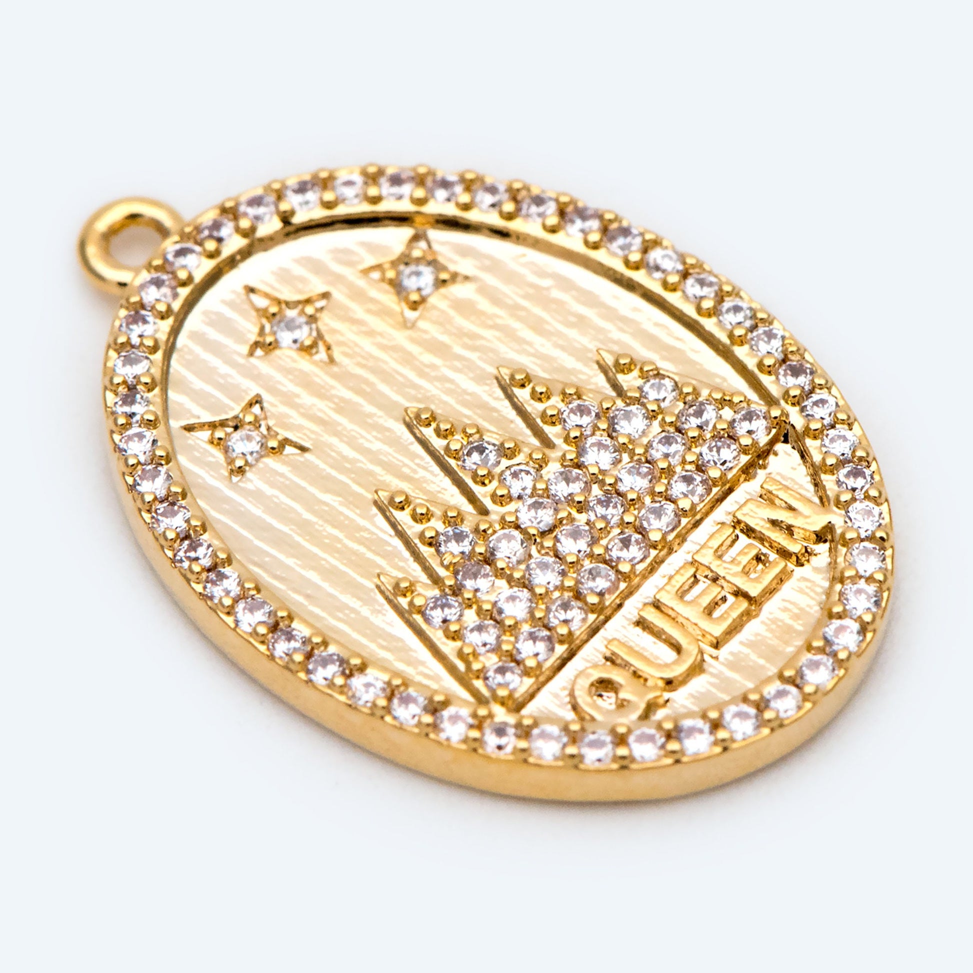 4pcs CZ Pave Gold Oval Queen Charms, Mountain and Stars Pendants (GB-1872-D)