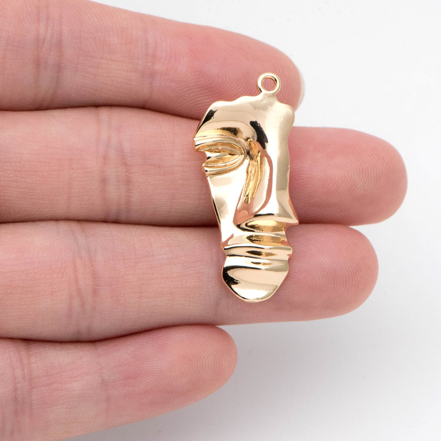 10pcs Gold Face Charm 33x15mm, Real 18K Gold plated Brass, Jewelry Supply (GB-2040)