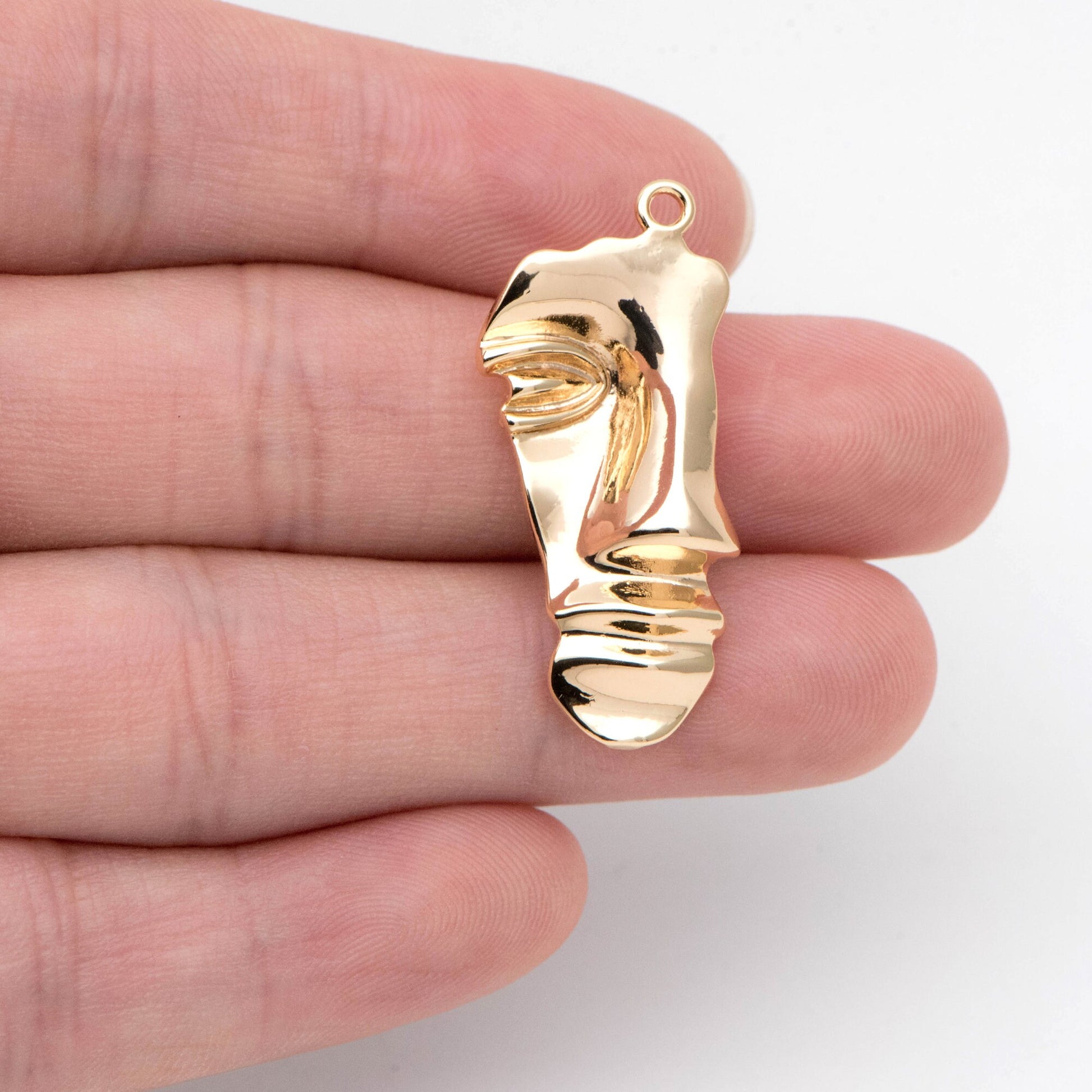 10pcs Gold Face Charm 33x15mm, Real 18K Gold plated Brass, Jewelry Supply (GB-2040)