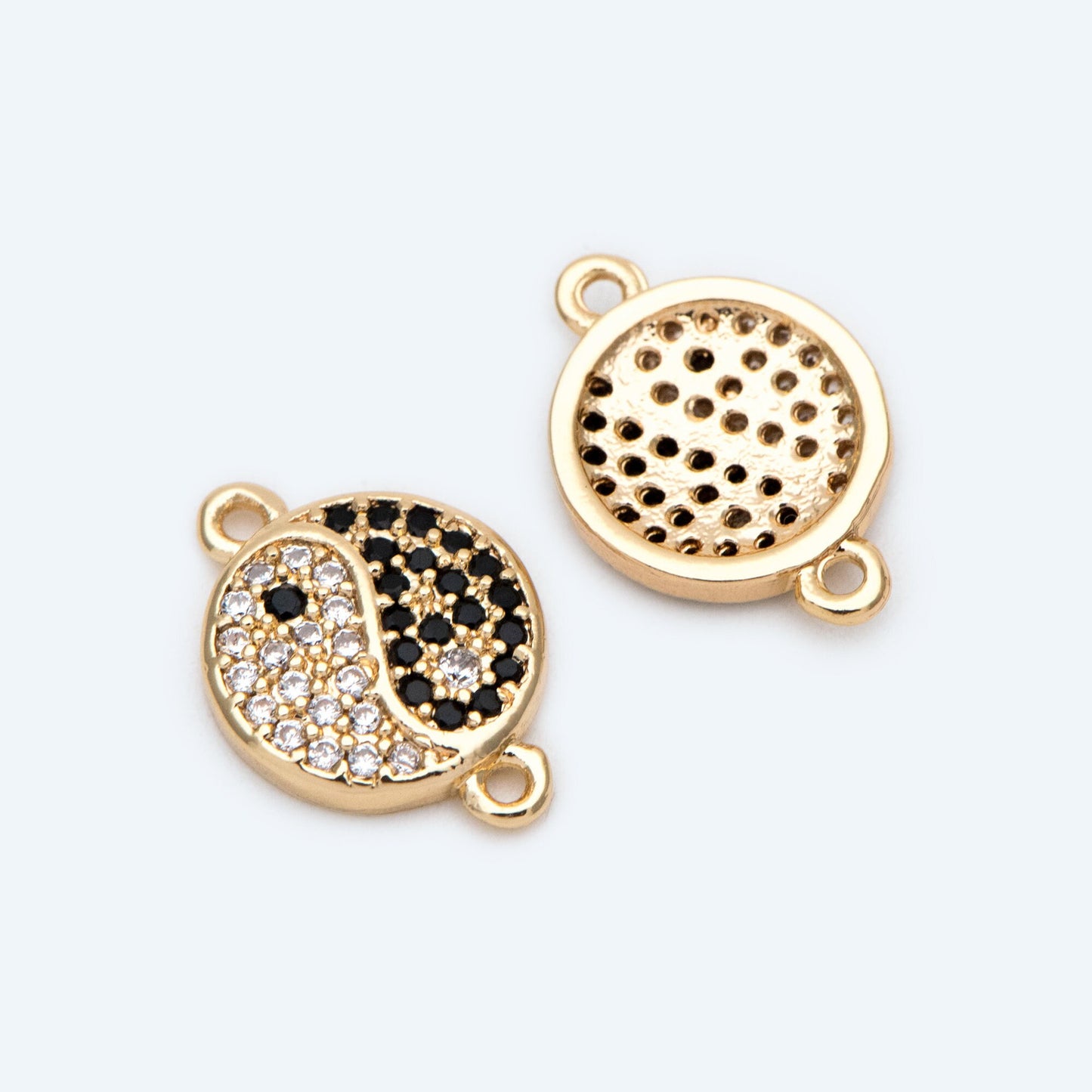 4pcs CZ Pave Gold Yin Yang Connector, Taoism Connector, Eight Diagrams Charm, Tai Chi Charm, Nepalese Charm, Yoga Jewelry (GB-2044)