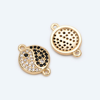 4pcs CZ Pave Gold Yin Yang Connector, Taoism Connector, Eight Diagrams Charm, Tai Chi Charm, Nepalese Charm, Yoga Jewelry (GB-2044)